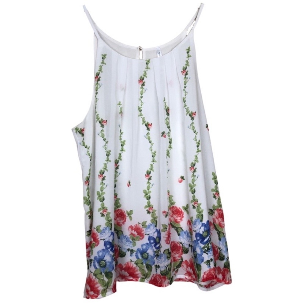 DNA Couture White Chiffon Flowy Romantic Floral Top L